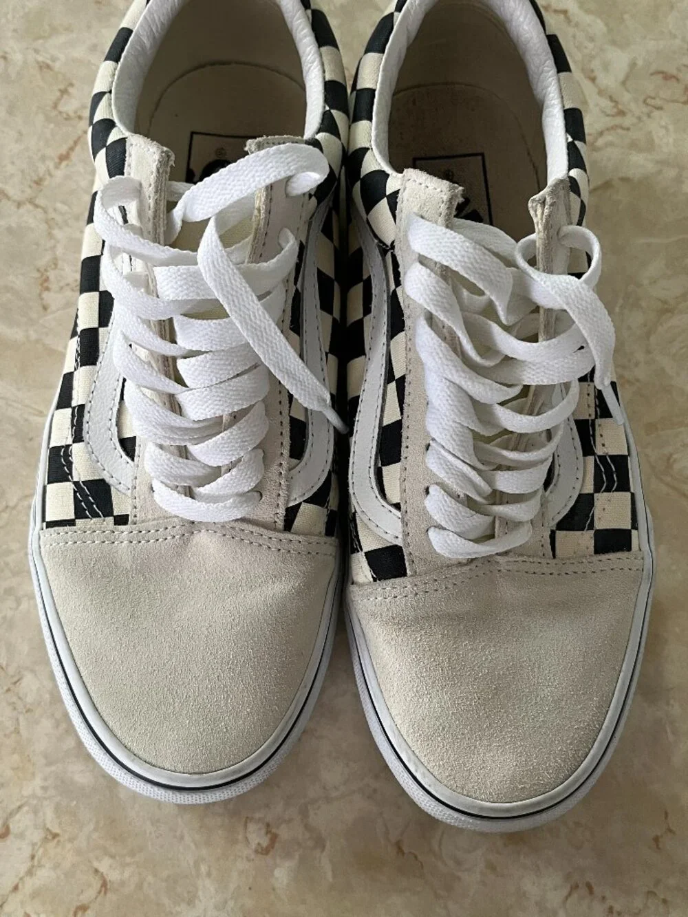 Vans Old Skool Sz M6.5/W8 Black and White Checkerboard Suede Low Lace Up Sneaker